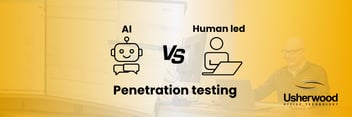 ai robot on the left and person on the right with the words ai vs human led pentesting a slash in the middle separating the two