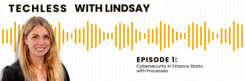 Techless with lindsay episode one with lindsay usherwoods headshot and audio waves behind her with 01 computer code coming from the top and bottom of the sound waves 