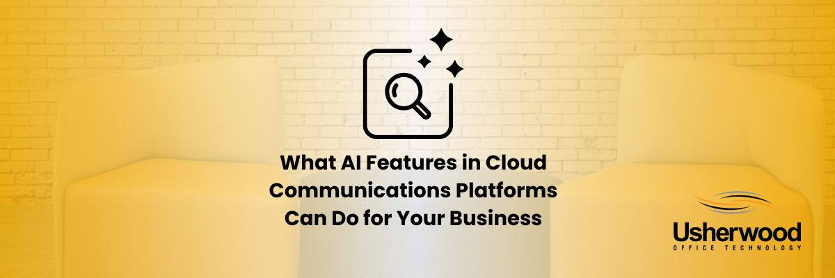 What AI Features in Cloud Communications Platforms Can Do for Your Business with an ai icon on top of a picture with two chairs 