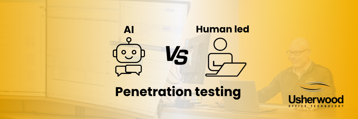 ai robot on the left and person on the right with the words ai vs human led pentesting a slash in the middle separating the two